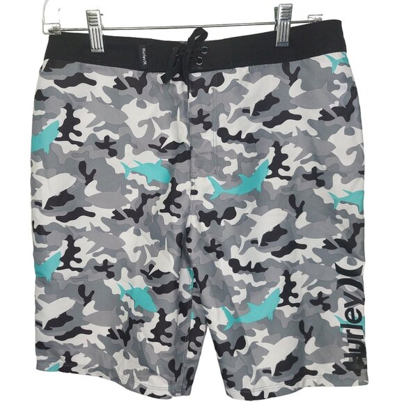 Hurley Other - Hurley Boy's Camo Shark Board Shorts 19" Outseam 100% Polyester Size 29 …